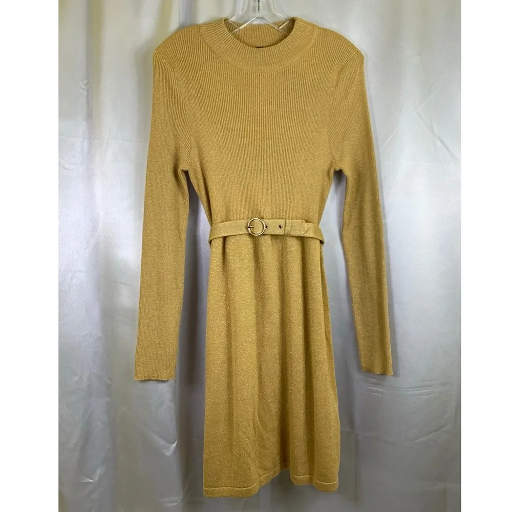 Free People French Girl belted A-line Mini Dress Gold NEW Size Large